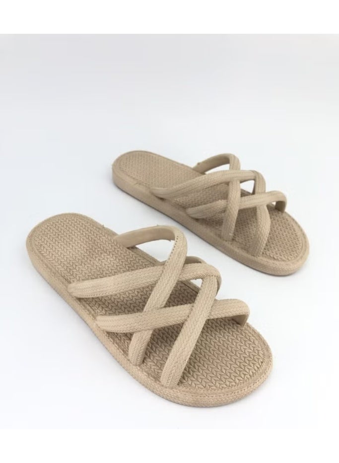 Gezer Women's Wicker Look Summer Pool Sea Bath Beach and Daily Slippers - Gold Step Shoes - Image 1